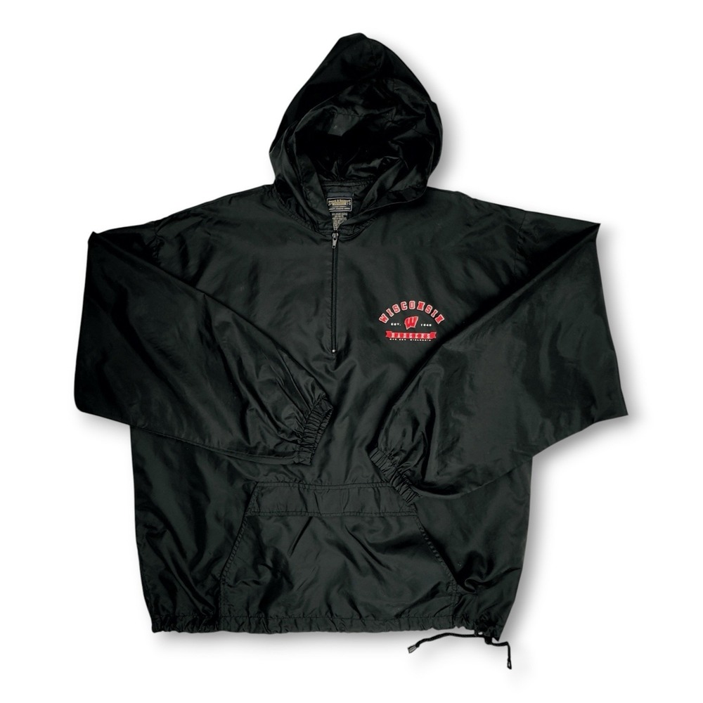 VTG Steve & Barrys WisconsinBadgers Half Zip WindbreakerJacket Mens XL Black Y2K
